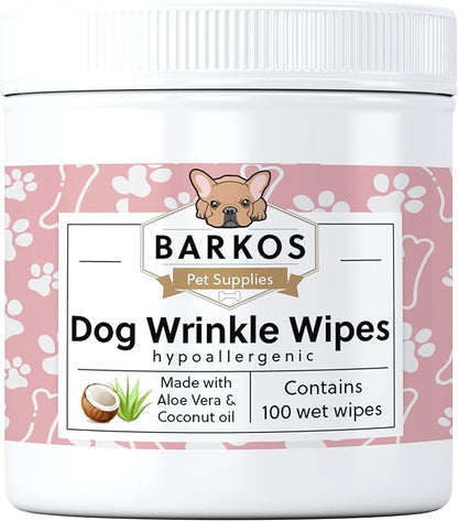 Wrinkle Wipes for Dogs | Bulldog, French Bulldog, Pug, English Bulldog | Cleans & Soothes Wrinkles, Folds, Tear Stain, Tail Pockets & Paws, Anti-Itch | 100 Soft Cotton Pads…