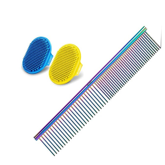 ROPO 2PC Dog Grooming Brush, Pet Shampoo Bath Brush&Pet steel comb, pet dog cat grooming comb