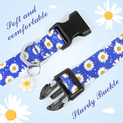 BiPawTi Cute Dog Collars with Flower Floral - Small Dog Collars for Puppies, Soft Dogs Collar for Girl Boy Female Dogs Pet with Pretty Daisies Charms (S, Blue)