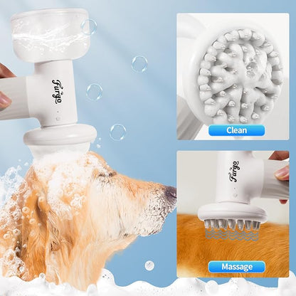 Furgo Dog Bath Brush with Automatic Shampoo & Foam Dispenser, Soft Silicone Massage Brush for Deep Cleansing, Nourishing & Grooming, Rechargeable Cat Foam Sprayer for All Hair Types Pets