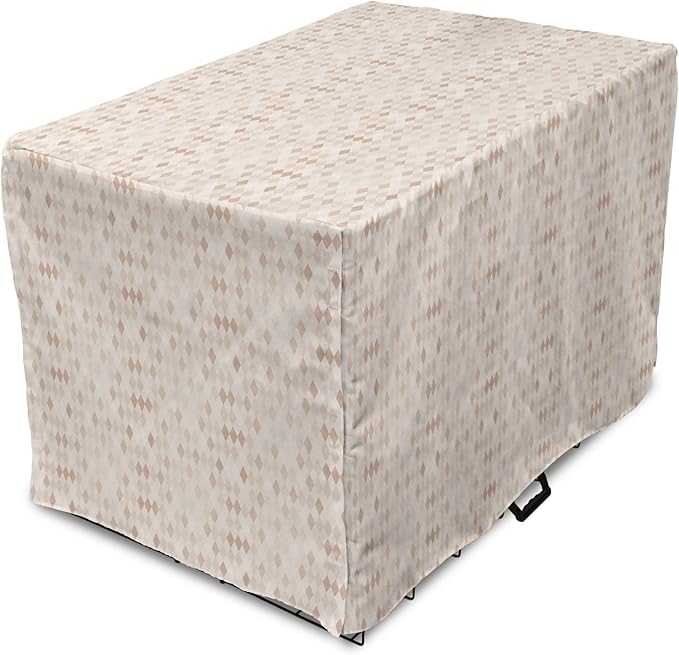 Lunarable Cream Dog Crate Cover, Geometrical Design Soft Colored Diamond Line Harlequin Background Pattern Classic Image, Easy to Use Pet Kennel Cover for Medium Large Dogs, 42 Inch, Tan