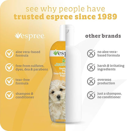 Espree Gentle Fresh Puppy Shampoo & Conditioner, Tearless Formula with Aloe Vera, Sulfate-Free, Paraben-Free, Harsh Chemical and Dye-Free, Safe for Dogs with Sensitive Skin, 20oz