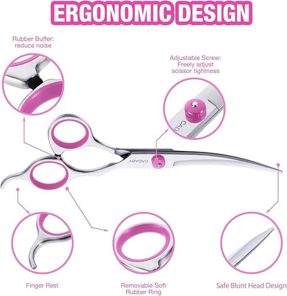 Pink Dog Grooming Scissors with Safety Tip, 3 in 1 Dog Grooming Scissors Kit, Professional Stainless Steel Pet Grooming Shears for Dog, Cat