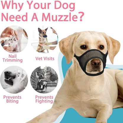 LUCKYPAW Dog Muzzle, Mesh Dog Muzzle for Large Medium Small Dogs, Soft Muzzles for Biting Chewing Fierce Barking, Breathable Muzzle with Adjustable Strap for Training (Black, M(Snout:8.75"-9.5"))