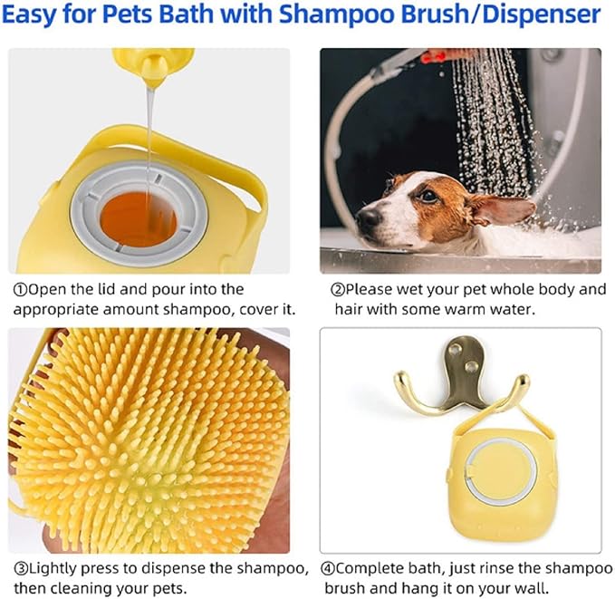 Pet Bath Brush Scrubber,Silicone Bath Brush Filling Liquid,Pet Massage Brush Bath Shampoo Brush,Hair Fur Grooming Cleaning For Short Long Haired Dogs And Cats (Yellow)