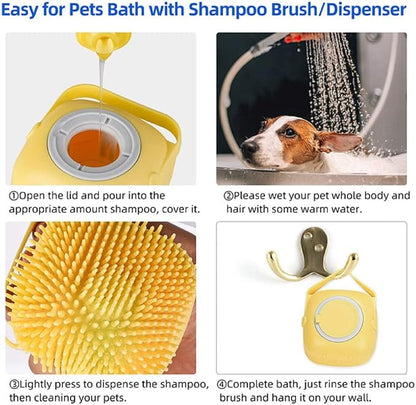 Pet Bath Brush Scrubber,Silicone Bath Brush Filling Liquid,Pet Massage Brush Bath Shampoo Brush,Hair Fur Grooming Cleaning For Short Long Haired Dogs And Cats (Yellow)