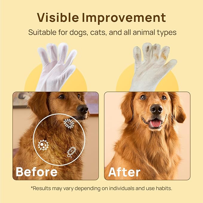 HICC PET Dog Wipes Cleaning Deodorizing, Nourish Fur and Eliminate Odors, Hypoallergenic Dog Cleaning Glove Wipes with Coconut Oil, No Rinse Cat Cleaning Wipes for Daily Care(unscent)