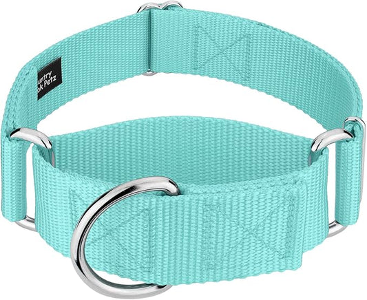 Country Brook Petz 1 1/2 Inch Martingale Heavy Duty Nylon Adjustable Dog Collar for Small, Medium, Large Breeds - Vibrant 17 Color Selection (Light Cyan, Medium)