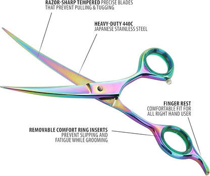 Premium 6.5 Inch Curved Grooming Scissors for Dogs - Sharp, Precise, and Comfortable - Durable Construction for Long-lasting Performance - Safety and Style Combined - Pet Grooming Scissors for dogs