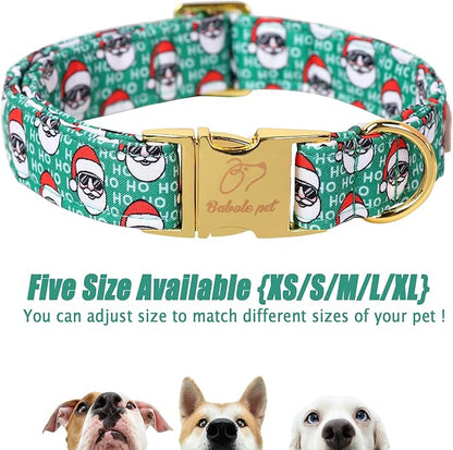 Christmas Dog Collars for Small Dog,Green Santa Claus Dog Collar with Safety Metal Buckle Adjustable Puppy Collars for Medium Large Dog,Boy&Girl&Male&Female Dog Gift,S-10-16"