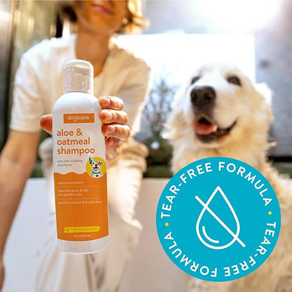 Aloe & Oatmeal Dog Shampoo and Conditioner Combo - Skin Safe Hydration, Emollient Rich, Moisturizing (Shampoo & Conditioner Set) - 2X 16oz Bottles w/Pina Colada Scent