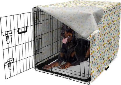Lunarable Cartoon Dog Crate Cover, Flying Airplanes with a Style Fun Clouds in Colorful Design Artwork Print, Easy to Use Pet Kennel Cover for Medium Large Dogs, 42 Inch, Dark Orange and Blue