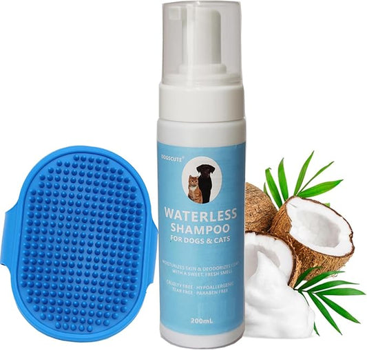 Waterless No Rinse Dog Shampoo, Dry Shampoo for Dogs with Silicone Brush, PH-Balanced Dry Shampoo Foam for Dogs & Cats, Clean Moisturizes Skin & Deodorizes Coat with Fresh Smell