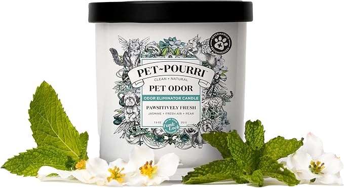 Pet-Pourri Pawsitively Fresh Pet Odor Bundle - 16 Fl Oz Air and Fabric Freshener Spray and 7.5 Oz Candle – Jasmine, Fresh Air and Pear