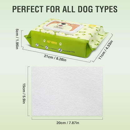 Pet Wipes -Cleaning and Grooming for All Pets, Alcohol-Free Portable Pack, Gentle for Face, Body, Paws and Butt-Thick Nonwoven Fabric-320 Count