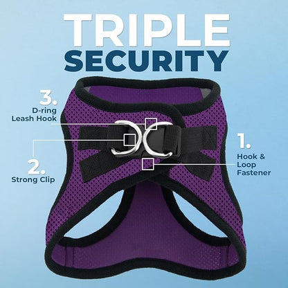 Voyager Step-in Air Dog Harness - All Weather Mesh, Reflective, No Pull Harness for Small, Medium Dogs, Cats - Secure with Hook & Loop Fastener, Buckle, Double D-Rings - Purple/Black Trim, S
