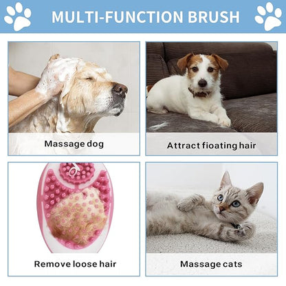 WishLotus Pet Bath Brush, Puppy Massage Brush with Shampoo Dispenser Pet Grooming Tool for Small Animals Soft Silicone Dog Shower Brush for Long Short Haired Dog and Cat Washing (Pink)