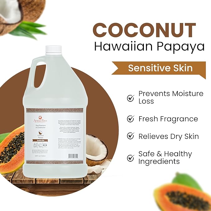 Dog Shampoo – Cleansing Wash, Conditioning, Moisturizing – Healthy Ingredients – Aromatic Grooming Puppy Shampoo – Tearless Cleaner, Coconut Papaya, 1 Gallon
