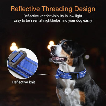 KCUCOP Tactical Dog Collar, Heavy Duty Dog Collar with Handle and Metal Buckle, Military Thick Dog Collars for Medium and Large Dogs(DarkBlue-XL-Reflective, 1 Patch)