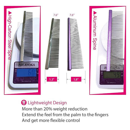 Greyhound Grooming Purple Comb for Dogs and Cats, Removing and Shedding Matted, Tangled Hair, Metal Oval Handle with Stainless Steel Pins