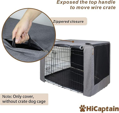 HiCaptain Folding Metal Dog Crate Cover for 42 Inch Wire Pet Cage(Two-Tone Gray)