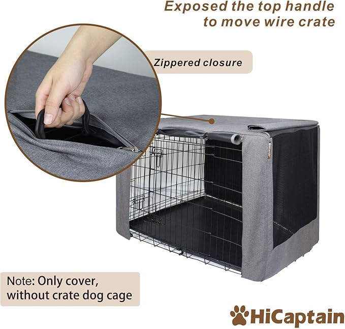 HiCaptain Folding Metal Dog Crate Cover for 48 Inch Wire Pet Cage(Two-Tone Gray)