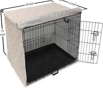 Lunarable Cream Dog Crate Cover, Oriental Motifs with Antique Damask Inspired Design Retro Revival Swirls, Easy to Use Pet Kennel Cover for Small Dogs Puppies Kittens, 18 Inch, Beige White
