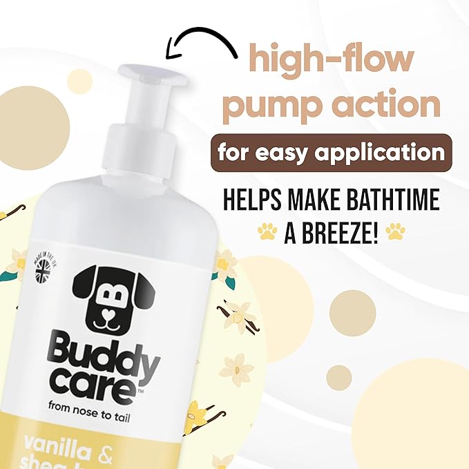 Vanilla & Shea Butter Dog Shampoo by Buddycare | Moisturising Shampoo for Dogs | Vanilla & Shea Butter Scented | with Aloe Vera and Pro Vitamin B5 (33.8oz)