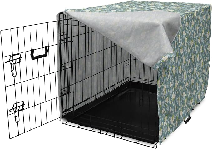 Lunarable Spring Dog Crate Cover, Pastel Tone Romantic Blossoming Flowers Pattern Vintage Garden Art, Easy to Use Pet Kennel Cover for Small Dogs Puppies Kittens, 22 Inch, Cadet Blue Eggshell