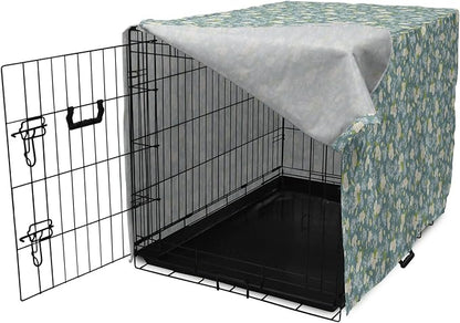 Lunarable Spring Dog Crate Cover, Pastel Tone Romantic Blossoming Flowers Pattern Vintage Garden Art, Easy to Use Pet Kennel Cover for Small Dogs Puppies Kittens, 22 Inch, Cadet Blue Eggshell