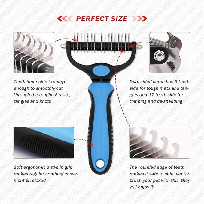 Pet Grooming brush comb -Undercoat rake for dogs, double sided Shedding and Dematting Undercoat combo (light pink)