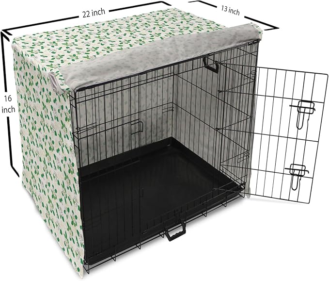 Lunarable Jasmine Dog Crate Cover, Gardenia Simplistic Romantic Flowers Continuous Pattern, Easy to Use Pet Kennel Cover for Small Dogs Puppies Kittens, 22 Inch, Fern Green Pastel Yellow