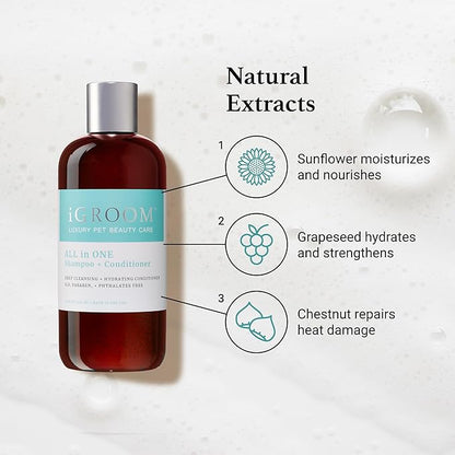 iGroom All-in-One Dog Shampoo + Conditioner, Luxury Pet Beauty Care, Deep Clean All Coat Types, Hydrate and Condition Coat, Made in The USA, 16 oz