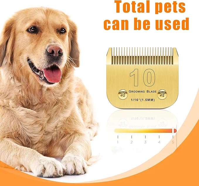 Andis/Oster A5/Wahl KM-10 Series Compatible 5PCS Detachable Dog Clipper Blades (Gold-#10, 30, 4FC, 5FC, 7FC)