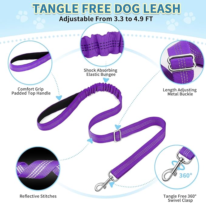 SlowTon No Pull Small Dog Harness and Leash Set, Puppy Soft Vest Harness Neck & Chest Adjustable, Reflective Lightweight Harness & Anti-Twist Pet Lead Combo for Small Medium Dogs (PU-Front Clip, XS)
