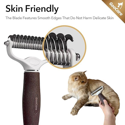 Pro Large 2-Sided Undercoat Rake, Deshedding Dematting Comb, Detangler Brush for Mats, Tangles & Shedding, Stainless Steel Blades, ABS Handle, Ideal for Long Haired Cats, Dogs and Rabbits