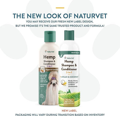 NaturVet Hemp Shampoo & Conditioner 2-in-1 with Argan and Coconut for Dogs, 16oz Liquid, Made in The USA