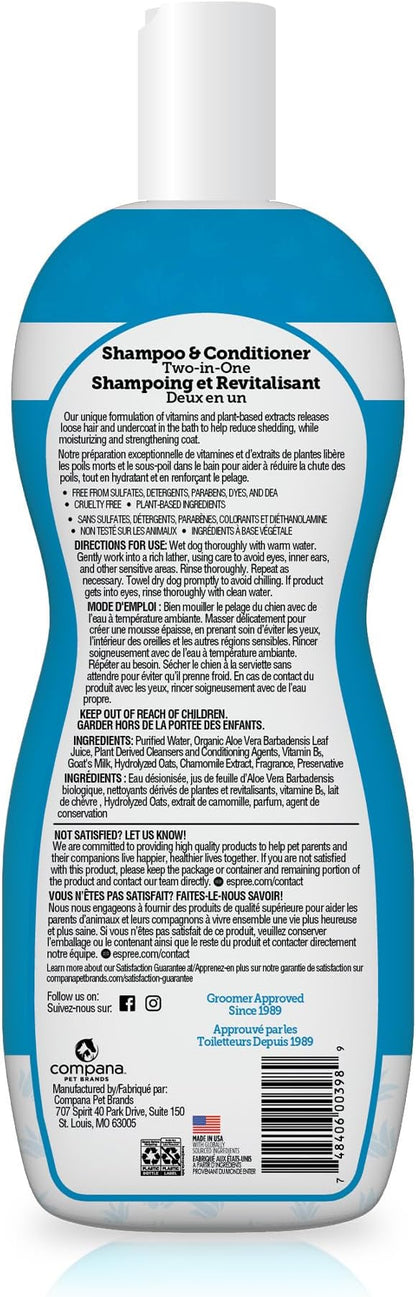 Espree Simple Shed Dog Shampoo & Conditioner, Shed Control Formula with Goat’s Milk, Oat Hydrolysates & Chamomile to Reduce Shedding, Moisturize, and Strengthen Coat, Gentle for Sensitive Skin, 20oz