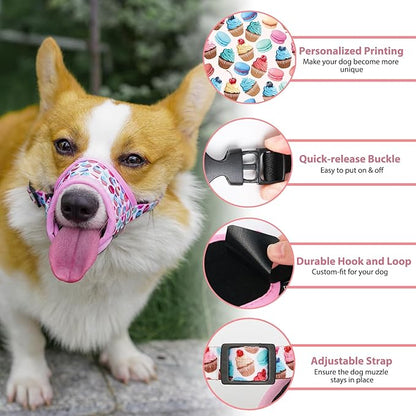 LUCKYPAW Dog Muzzle, Soft Dog Muzzles for Small Medium Large Dogs, Breathable Muzzles to Stop Biting and Chewing with Pattern, Allows Panting and Drinking (S-(Snout 4¾"-6"), Pink Cake)