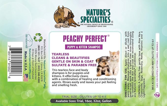 Nature's Specialties Peachy Perfect Ultra Concentrated Dog Shampoo for Pets, Makes up to 96 oz, Natural Choice for Professional Groomers, Gentle on Skin & Coat, Made in USA, 16 oz