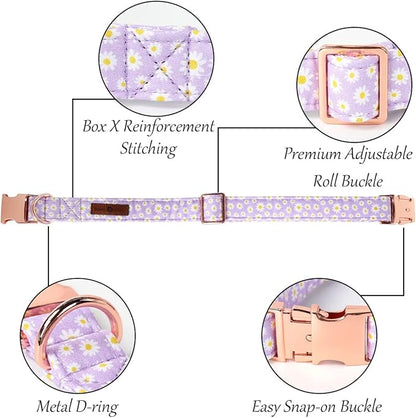 Lionet Paws Dog Collar, Comfortable Adjustable Cute Collar with Metal Buckle for Male Female Dogs Gift, Purple Daisy, XLarge, Neck 16-26 inches