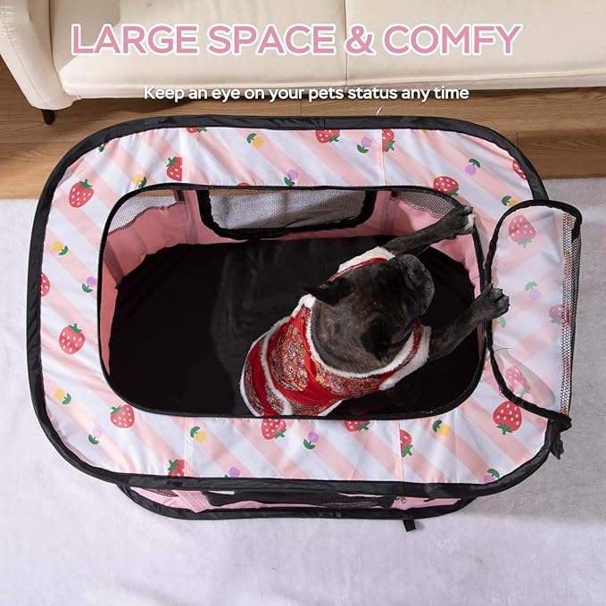 Portable Foldable Pet Playpen Collapsible Crates Kennel Playpen for Dog cat and Rabbit &Travel playpen Outdoor or Indoor (M, Pink)