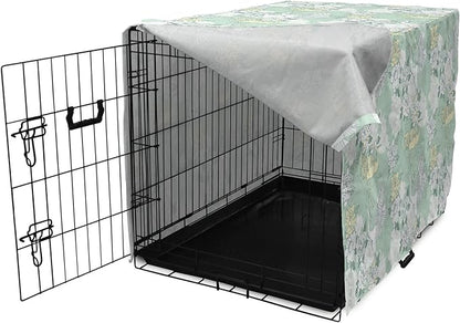 Lunarable Traditional Dog Crate Cover, Japanese Cranes Peonies Cultural Aspects Symbolic of Happy Life, Easy to Use Pet Kennel Cover for Small Dogs Puppies Kittens, 22 Inch, Avocado Green Pale Green