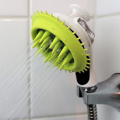 WD Handheld Shower Brush with On/Off Switch | Shield Water While Brushing and Washing Simultaneously | Dog Washing Shower Attachment