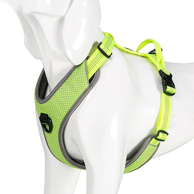 Chai's Choice Dog No Pull Harness Large (Neon Yellow) | Comfortable & Secure Adjustable Strap with Double Leash Clips | No-Choke & Easy Release | 3M Reflective Stripes for Dog Visibility