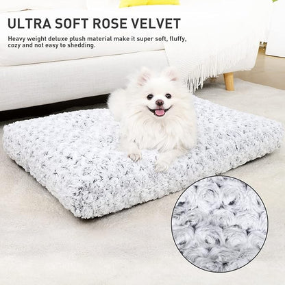 KSIIA Washable Dog Bed Deluxe Plush Dog Crate Beds Comfy Kennel Pad Anti-Slip Pet Sleeping Mat for Large, Jumbo, Medium, Small Dogs Breeds, 29" x 21", Gray
