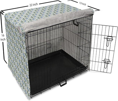 Lunarable Jacobean Dog Crate Cover, Herbal Pattern Pastoral Vintage Rustic Wedding Inspired Foliage Springtime, Easy to Use Pet Kennel Cover for Small Dogs Puppies Kittens, 22 Inch, Blue Green Cream
