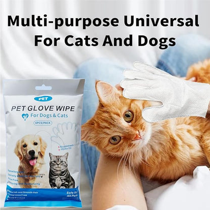 Pet Bathing Wipes for Dogs & Cats (6 Packs), Waterless Grooming Wipes for Dogs, Pet Cleaning Gloves Wipes for Daily Care and Traveling