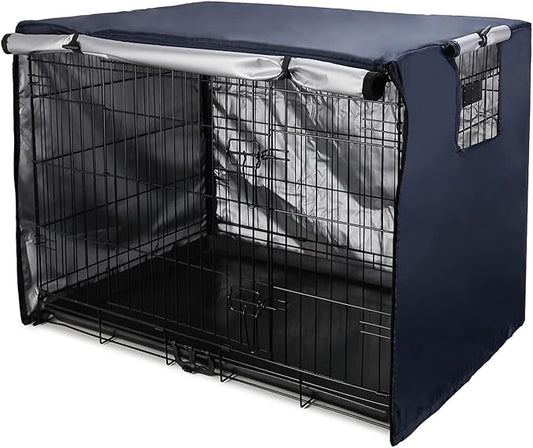 Senmortar Double Door Dog Crate Cover Wire Dog Cage Cover Waterproof Durable Lightweight 420D Polyester for Pet Crates Dark Blue 48 inches