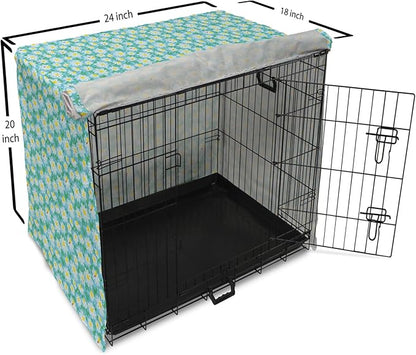 Lunarable Yellow and Blue Dog Crate Cover, Meadow Art Pattern with Ladybirds and Chamomile Daisy Blossoms, Easy to Use Pet Kennel Cover for Cats & Medium Dogs, 24 Inch, Aqua White Marigold